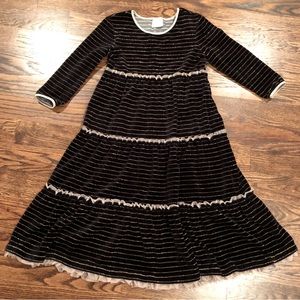 Hanna Andersson 150 black velour holiday dress gold stripes Size 12 Christmas